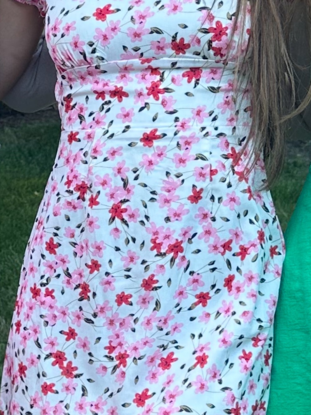 Princess Polly Floral One-Piece Dress in White with Pink & Red Flowers